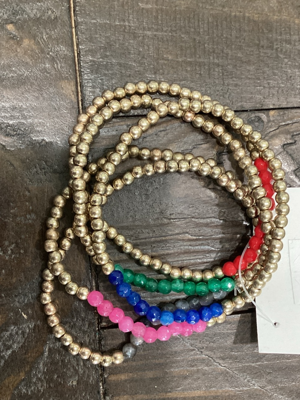 Multicolor Beaded Stretch Bracelet‎ Set with Gold Beads